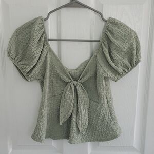 T.J.Maxx Sage Puff Sleeve Tie-Front Top